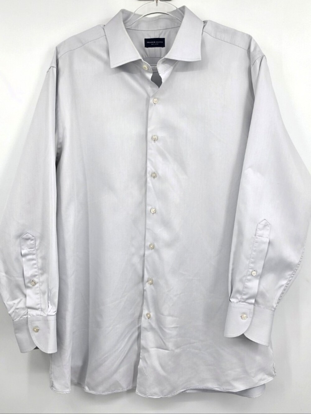 Proper Cloth Cotton Sateen Dress Shirt 17.5 Light Gray Long Sleeve Button Front